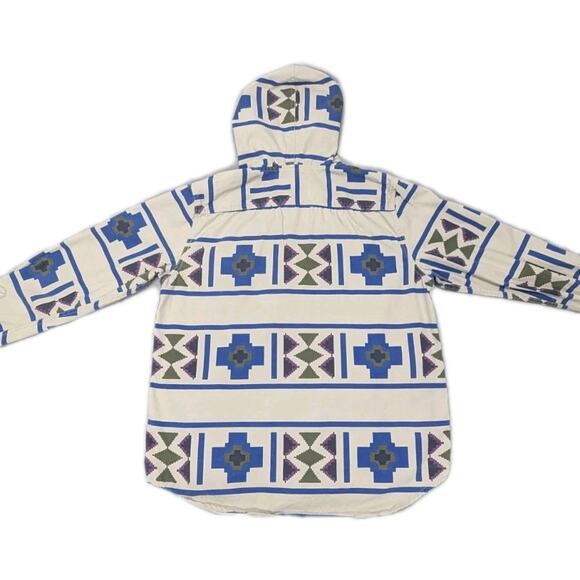 Modern Amusement Hooded Shirt Jacket L Aztec Tribal Cotton Southwest Print - Picture 3 of 8